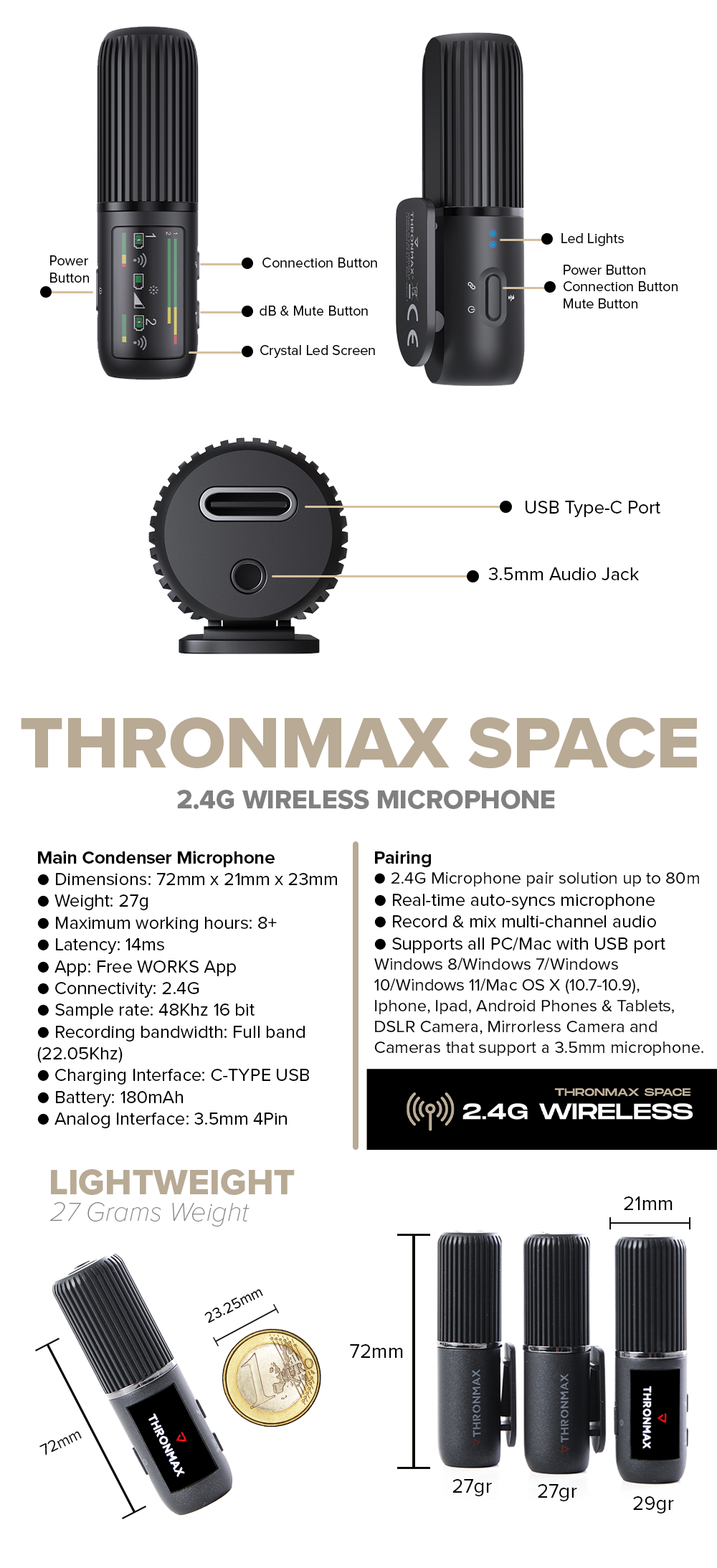 Microphone Thronmax C2 Space Wireless Không Dây
